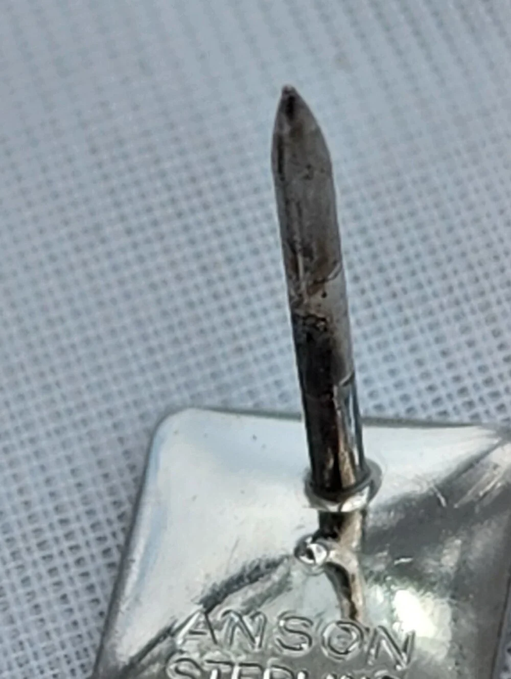 Vintage MCM Atomic Sterling Tie Tack Square Starburst Anson Small Stone Center